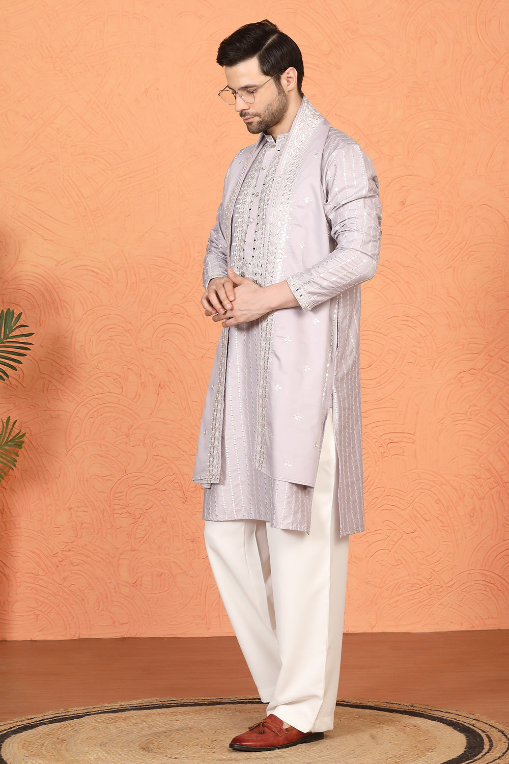 Raas Mirror Embroidered Kurta with Loose Fit Parallel Pants And Dupatta