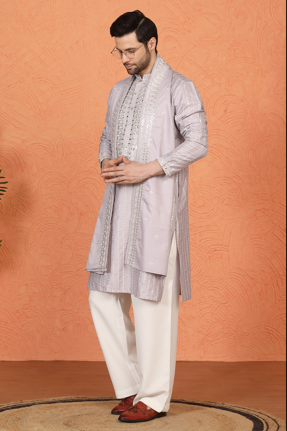 Raas Mirror Embroidered Kurta with Loose Fit Parallel Pants And Dupatta