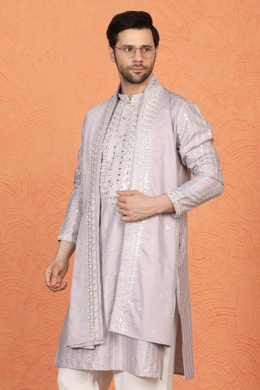 Raas Mirror Embroidered Kurta with Loose Fit Parallel Pants And Dupatta