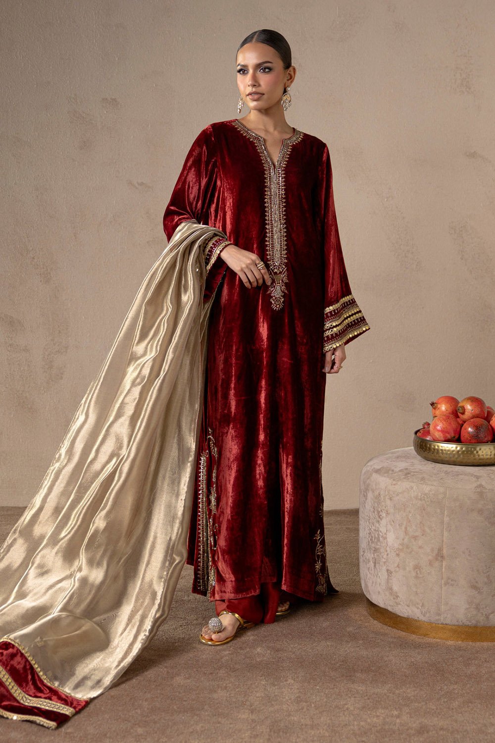 Red Ember Velvet Suit Set