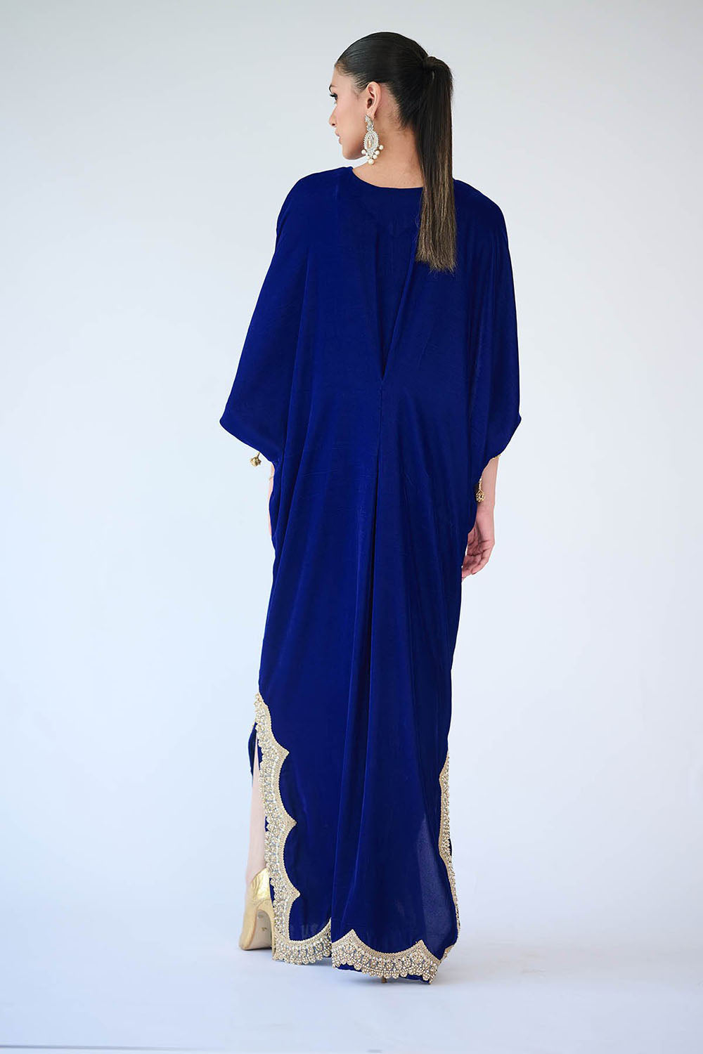 Royal Blue Velvet Embellished Kaftan