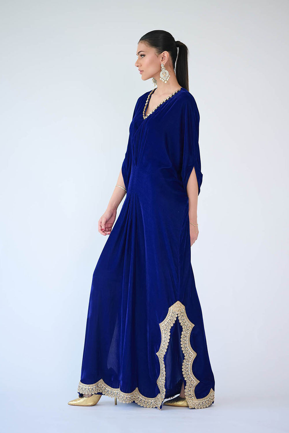 Royal Blue Velvet Embellished Kaftan