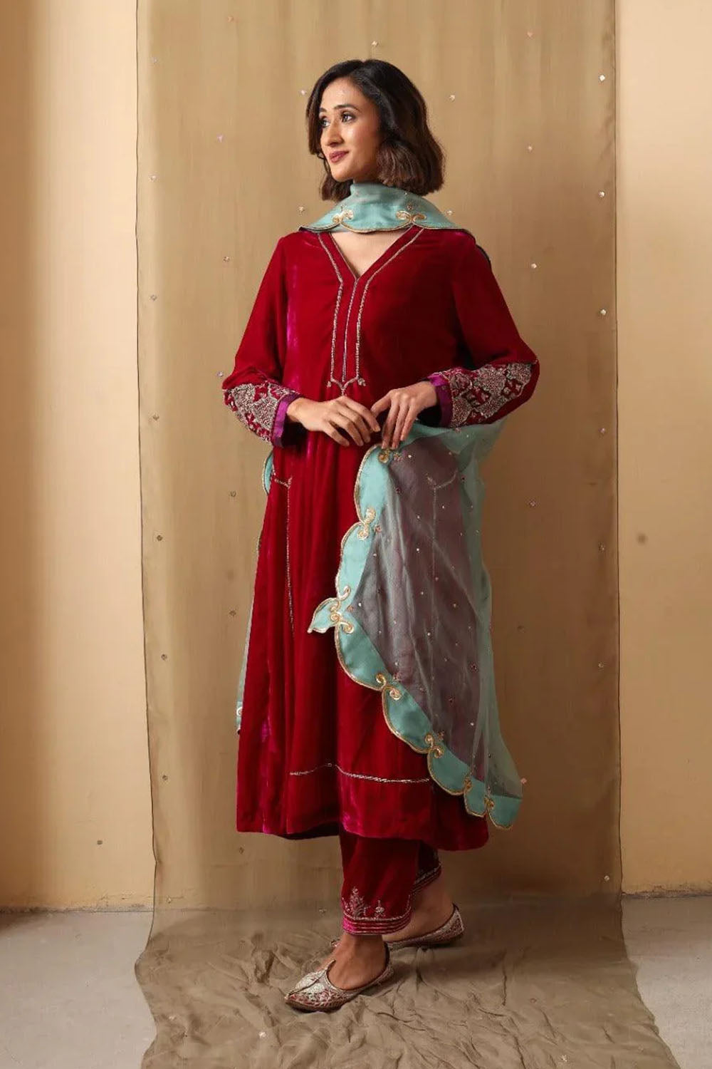 Ruby Aqua Velvet Suit Set