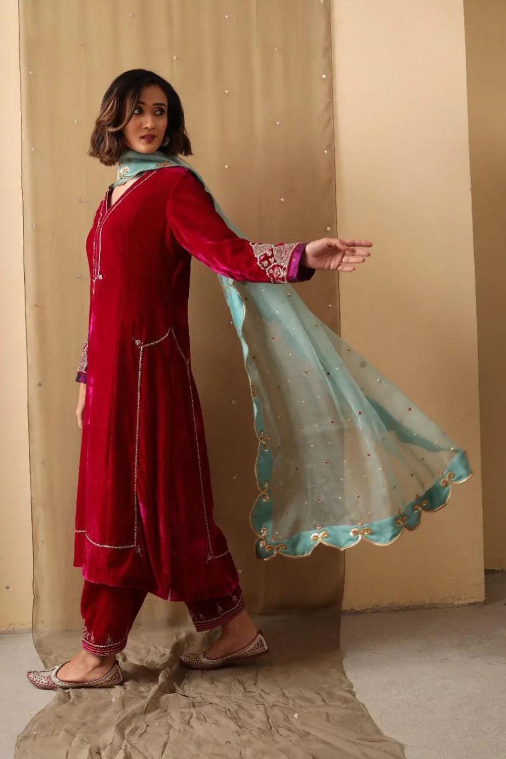 Ruby Aqua Velvet Suit Set