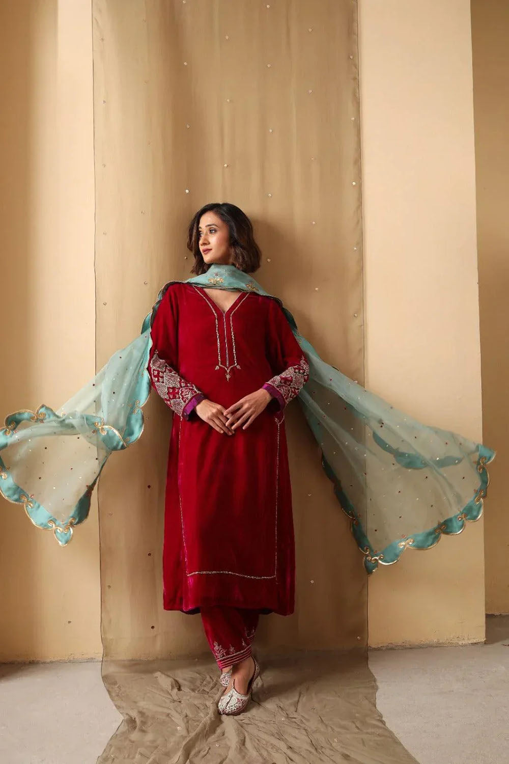 Ruby Aqua Velvet Suit Set