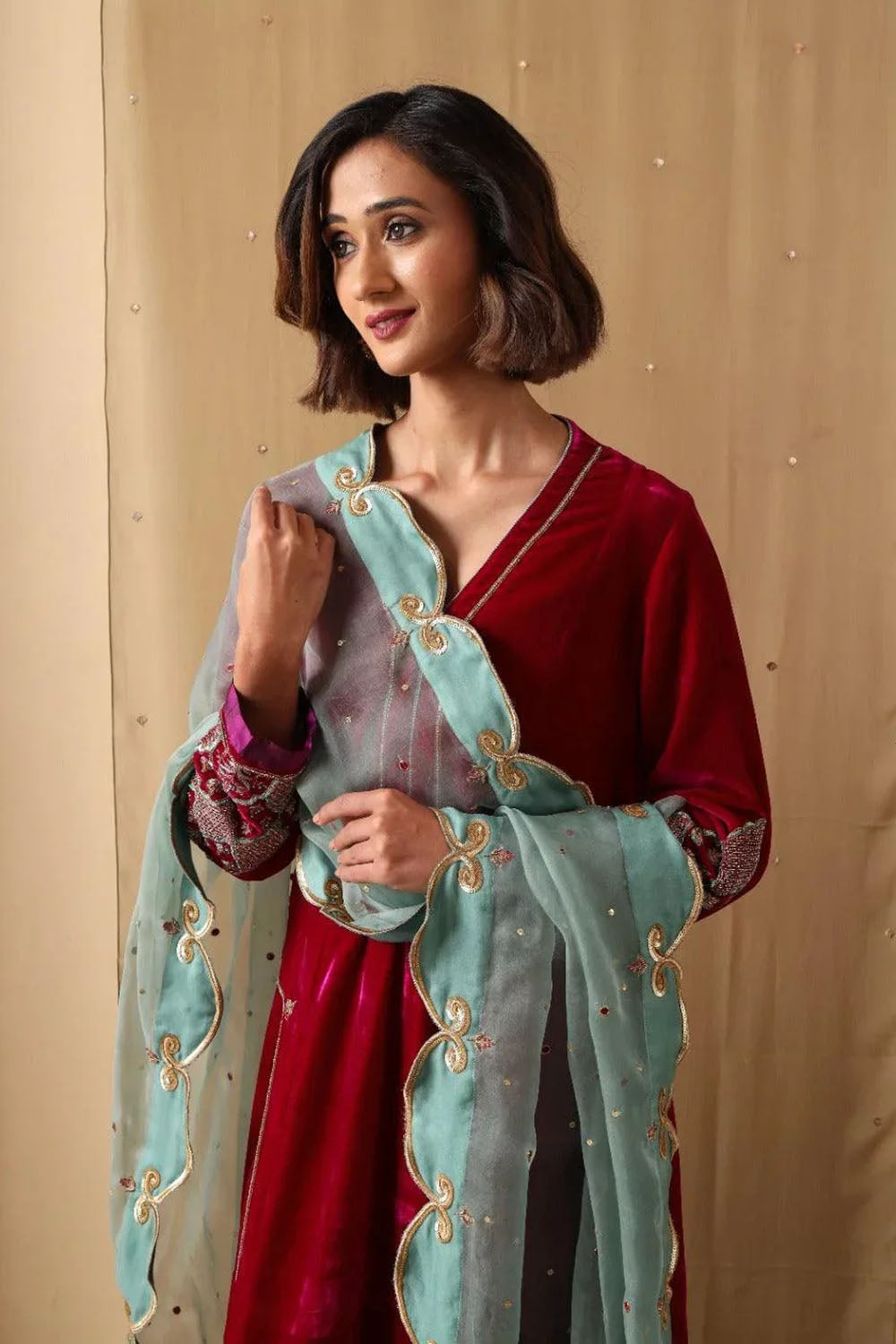 Ruby Aqua Velvet Suit Set