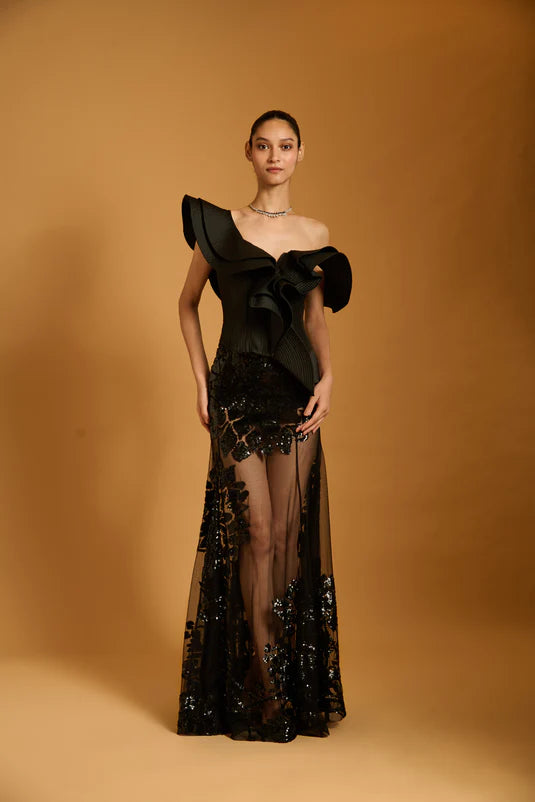 Trifecta black floral sheer skirt