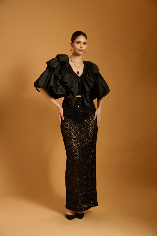 Trifecta black lattice sheer skirt