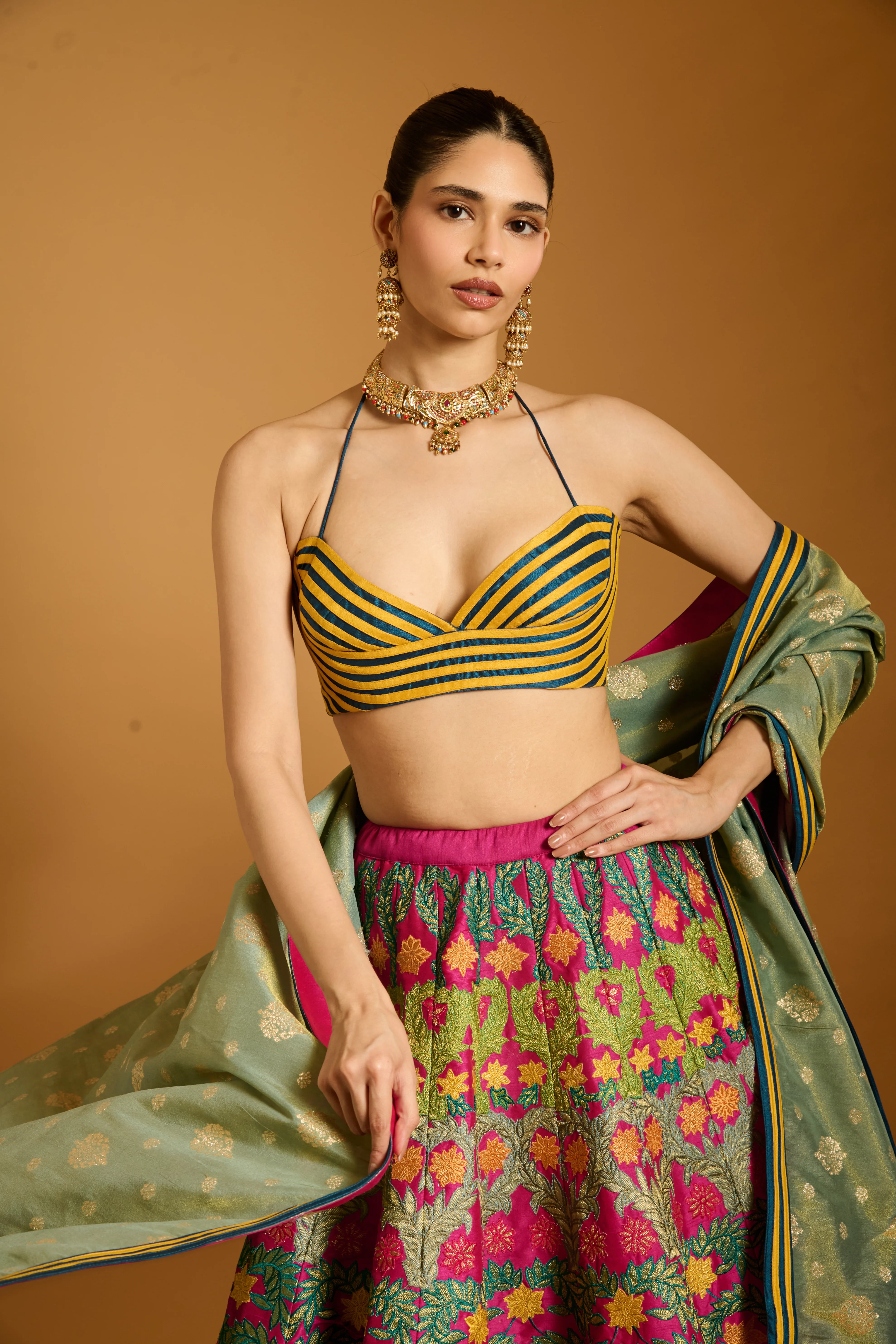 Trifecta multicolor applique lehenga