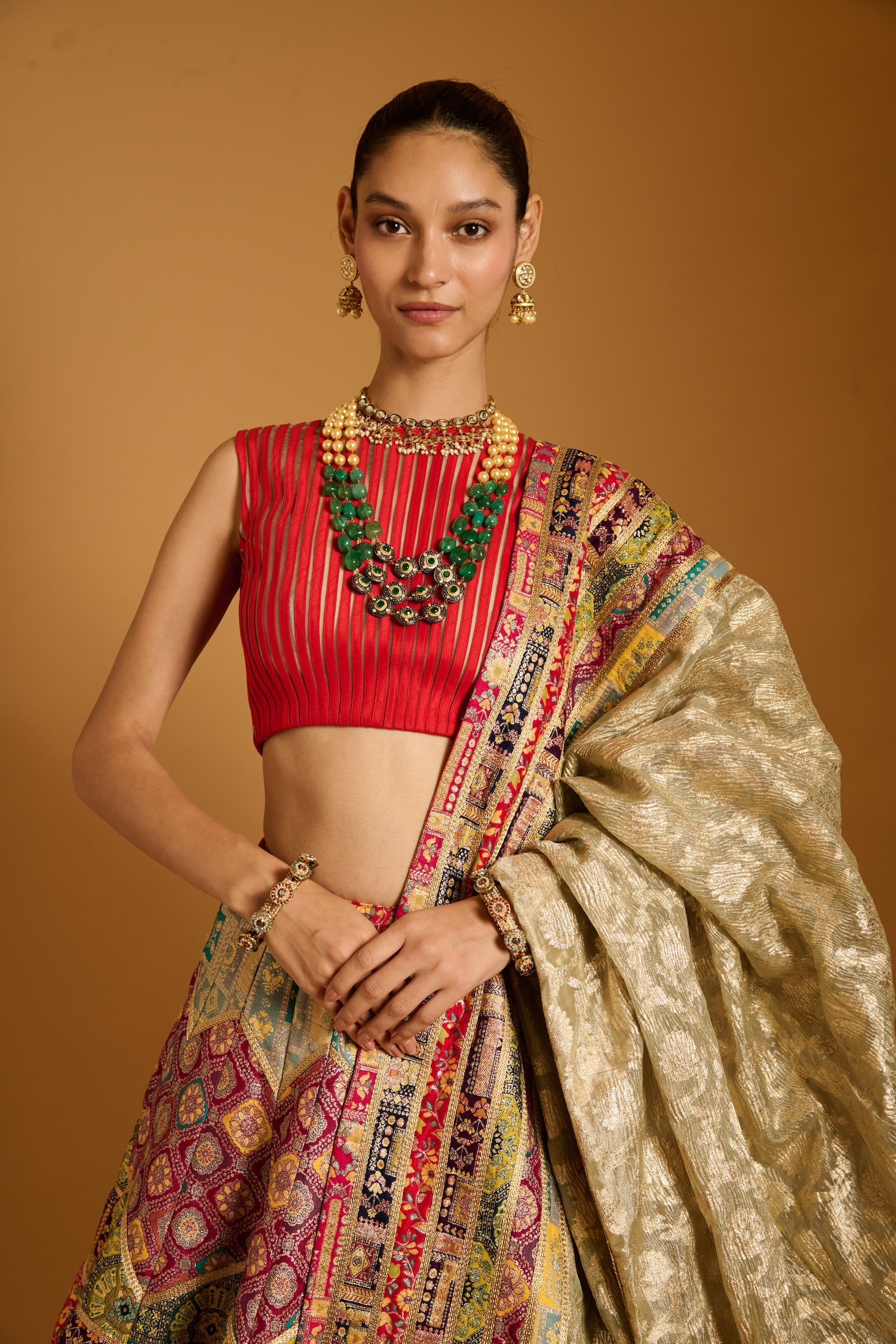 Trifecta multi brocade lehenga
