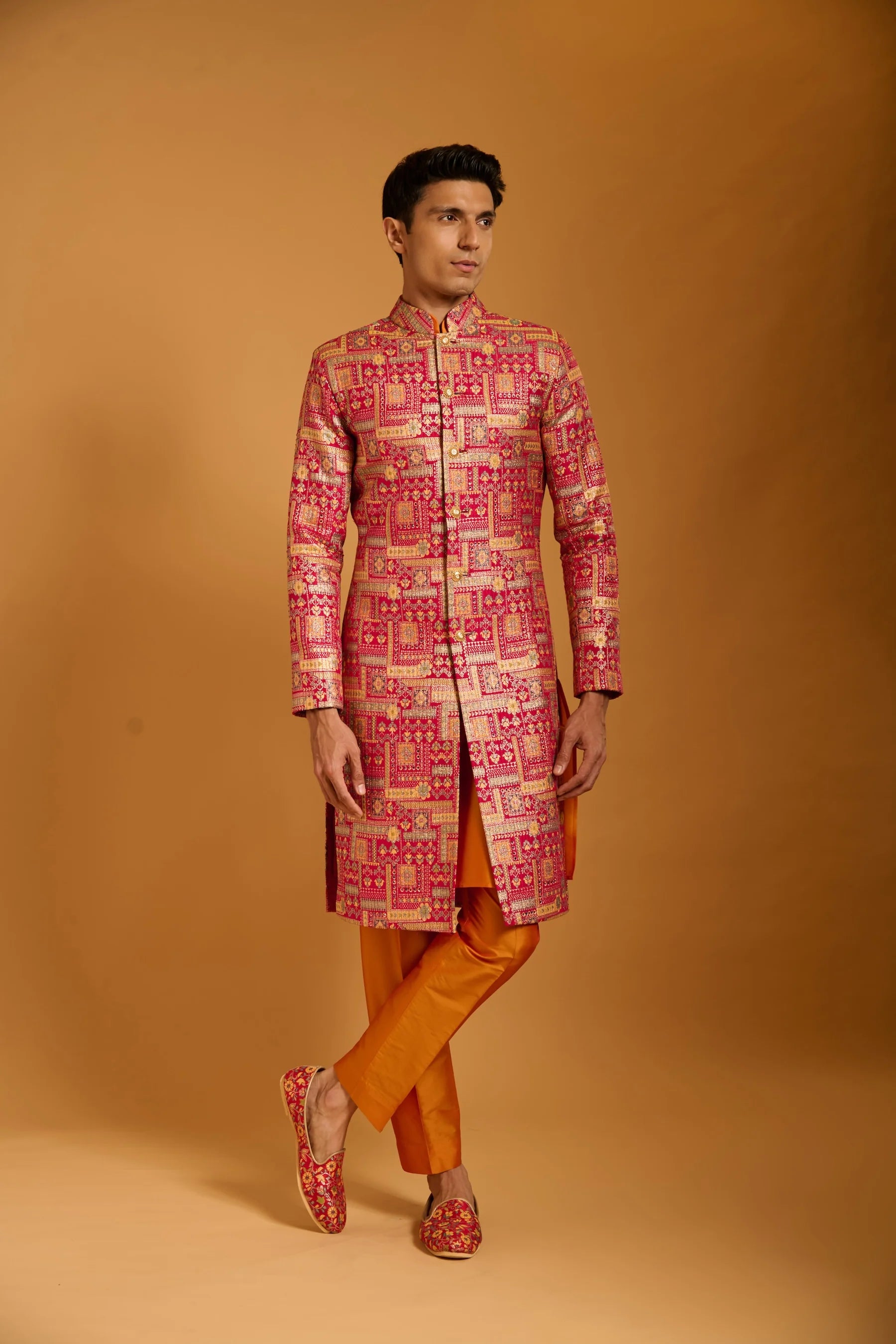 Trifecta fuchsia brocade sherwani