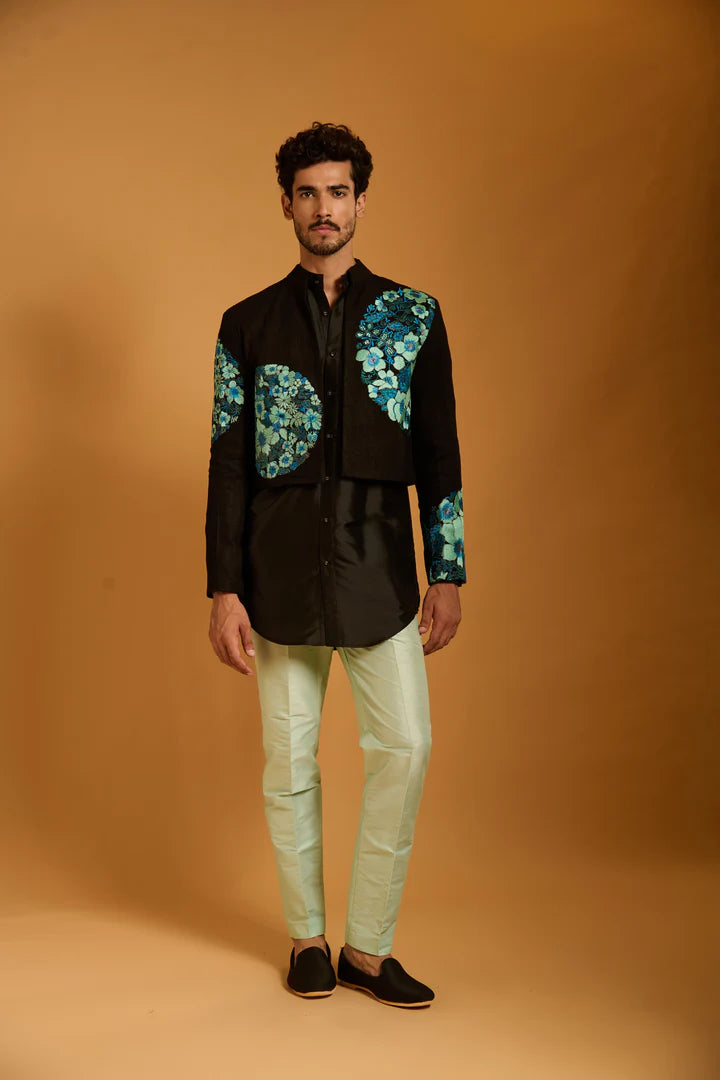 Trifecta black-blue crop jacket set