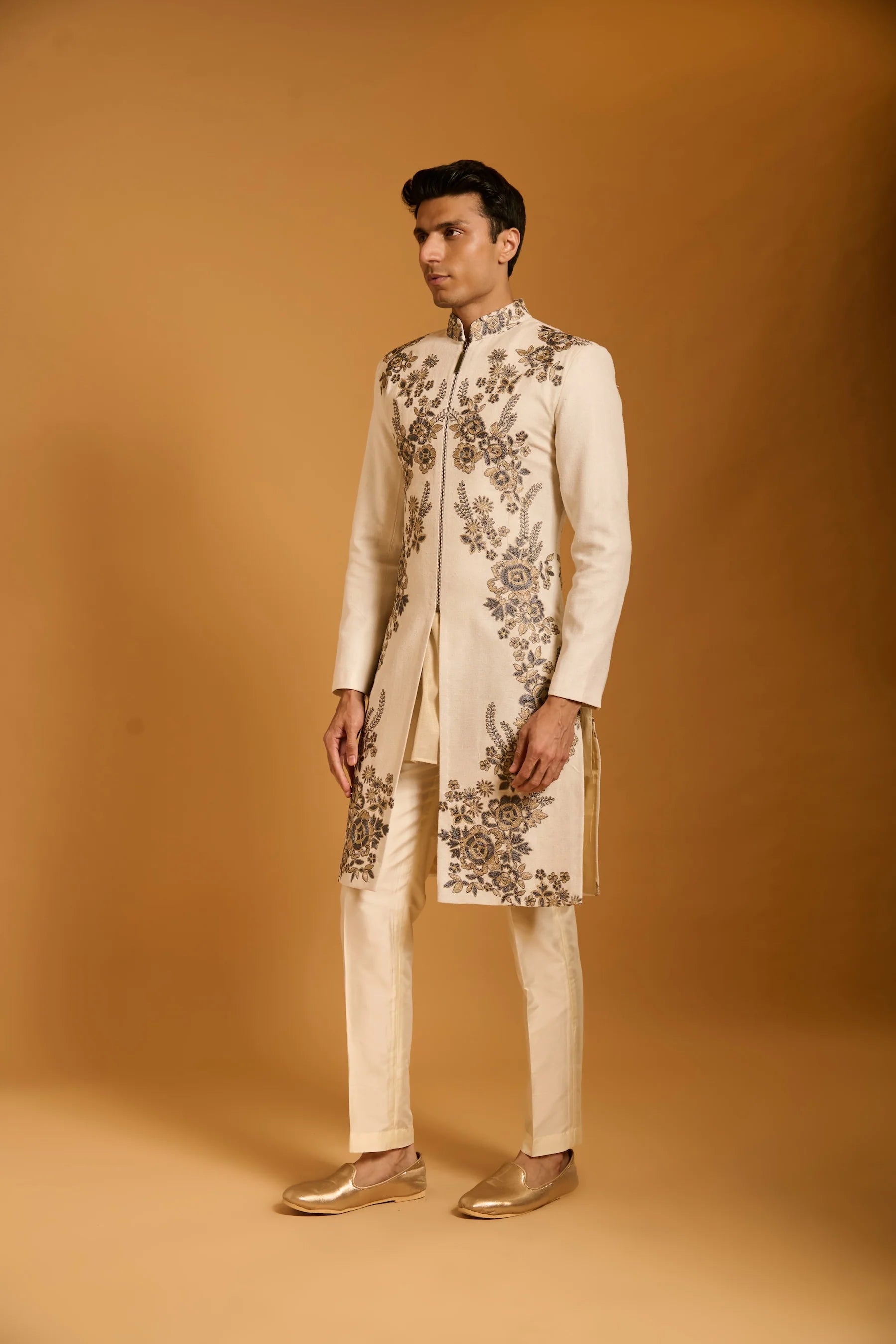 Trifecta ivory floral vine sherwani