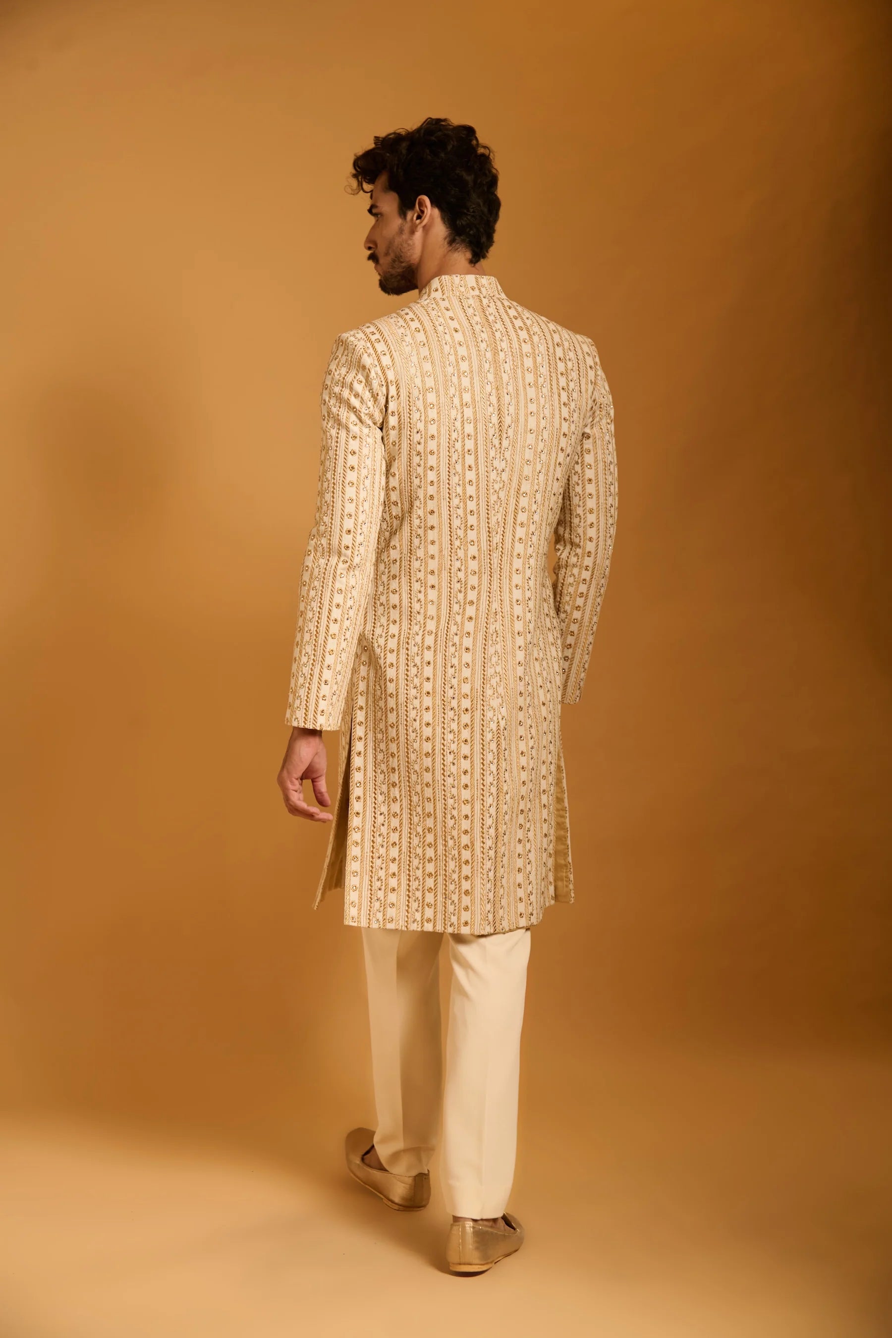 Trifecta ivory striped zari sherwani