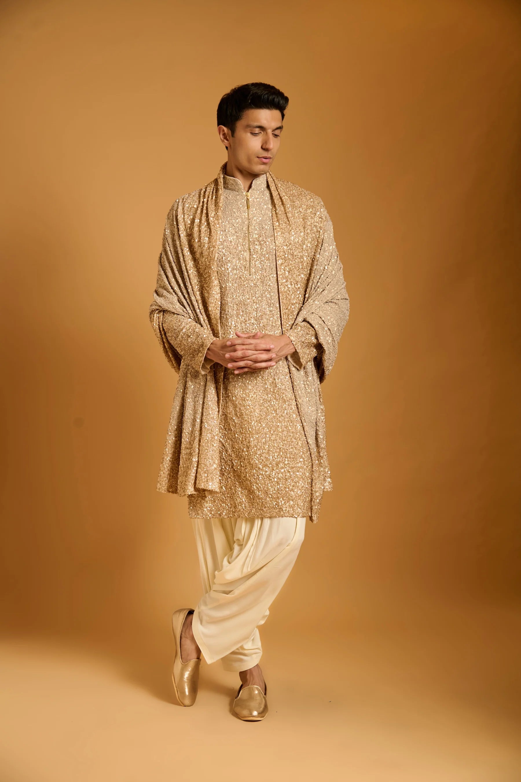 Trifecta gold sequin dupatta