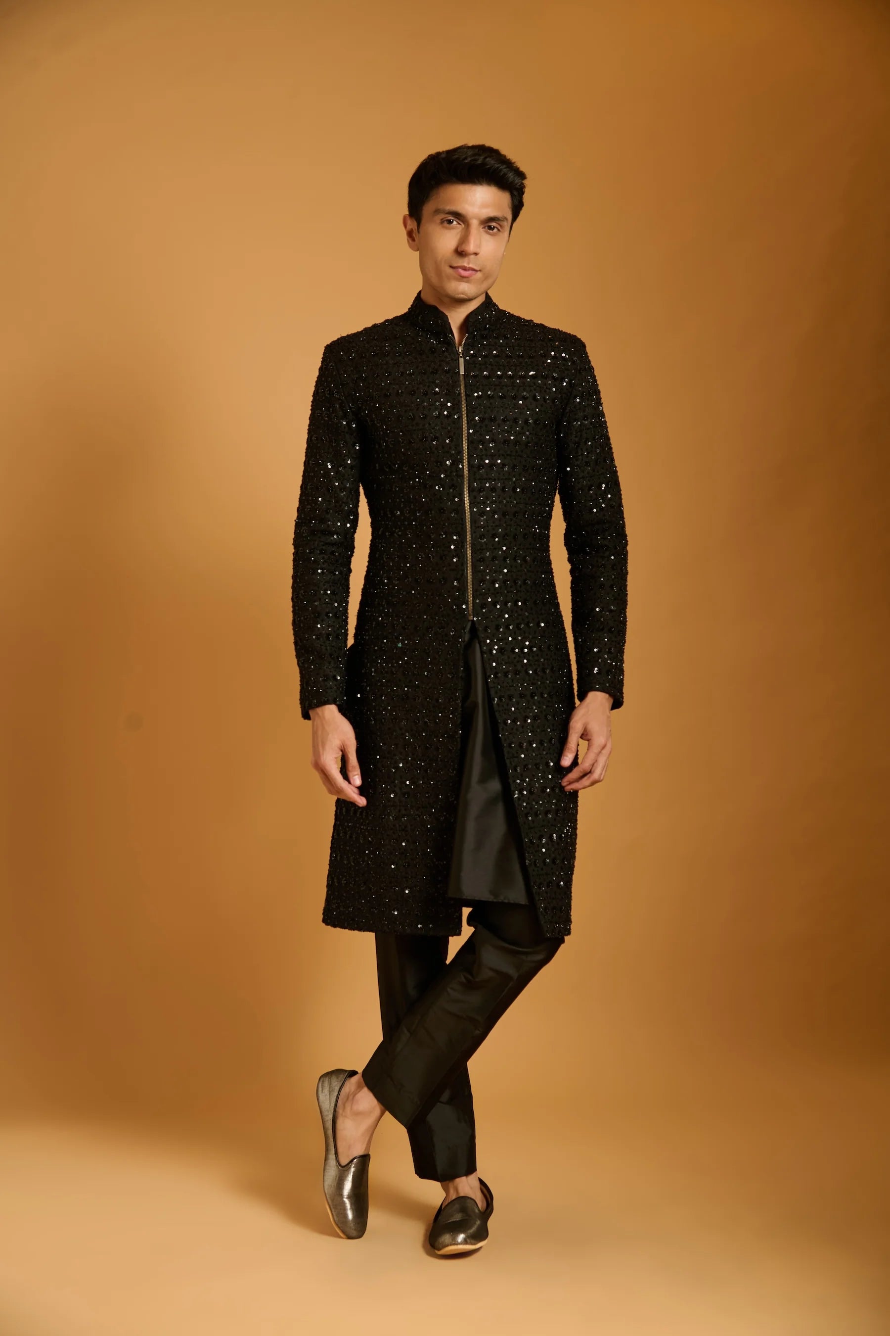 Trifecta black sequin bootie sherwani