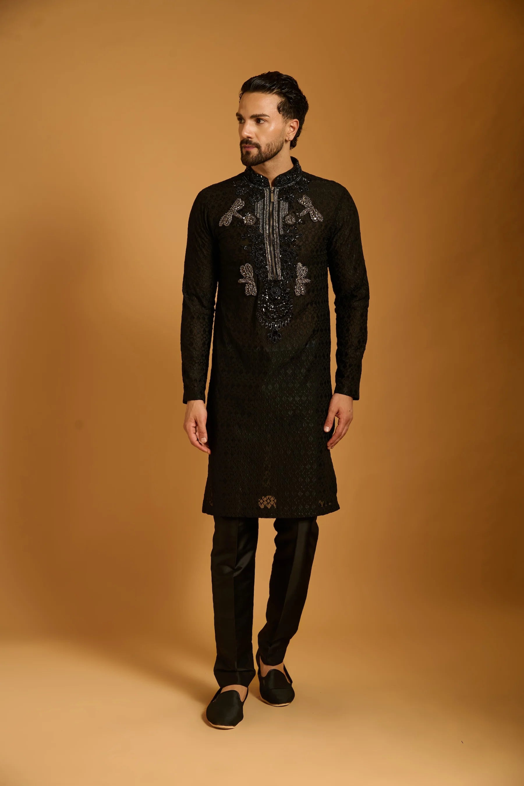Trifecta black bib kurta