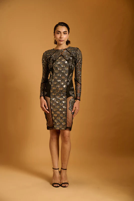 Trifecta black-gunmetal sheer dress