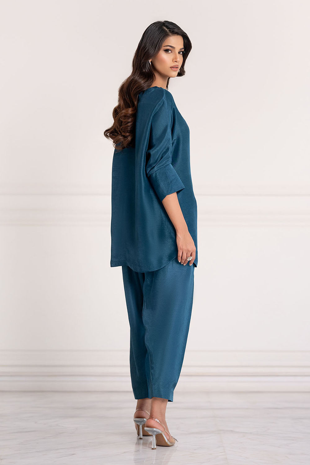 Teal Solid Gajji Silk Co-Ord Set