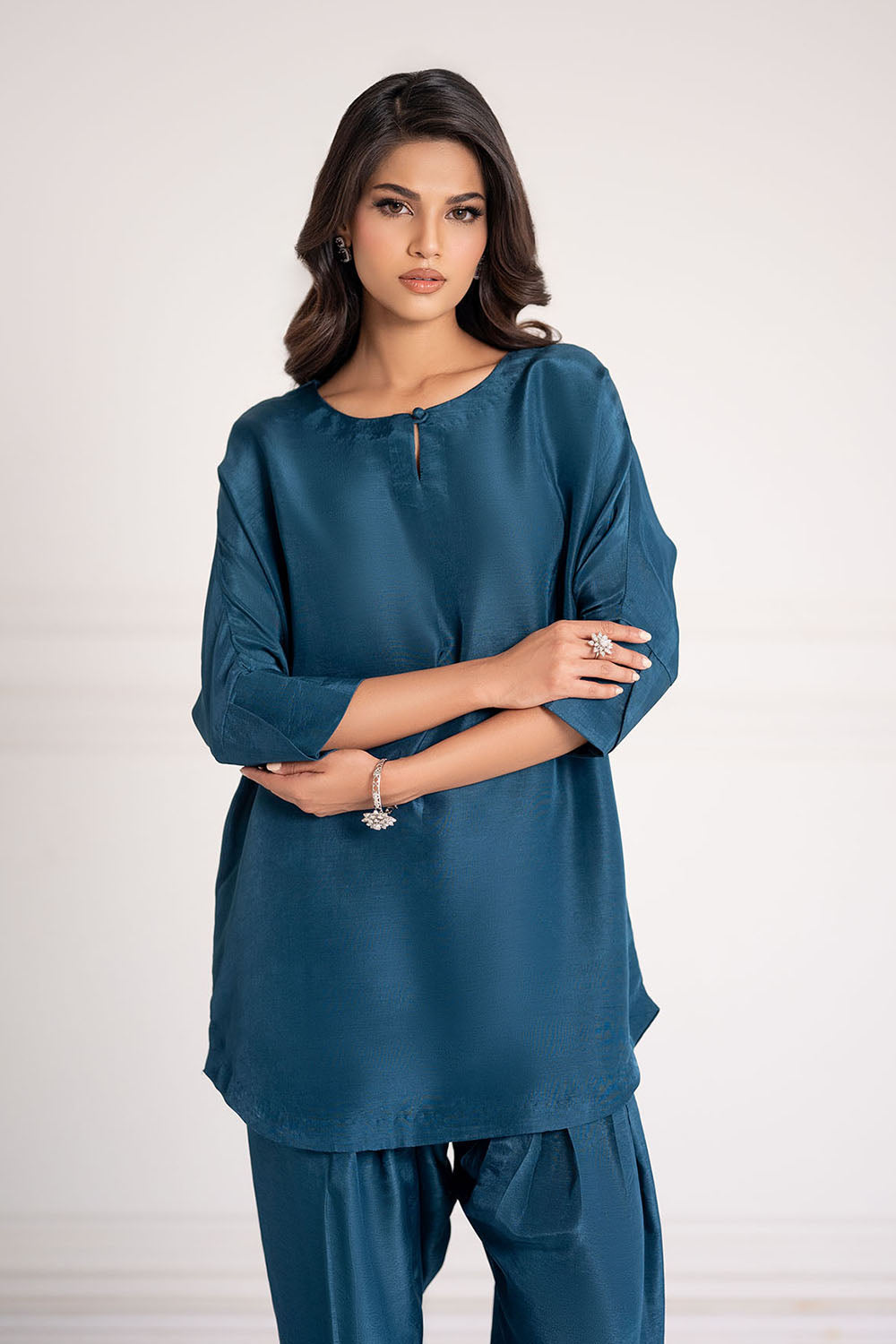 Teal Solid Gajji Silk Co-Ord Set