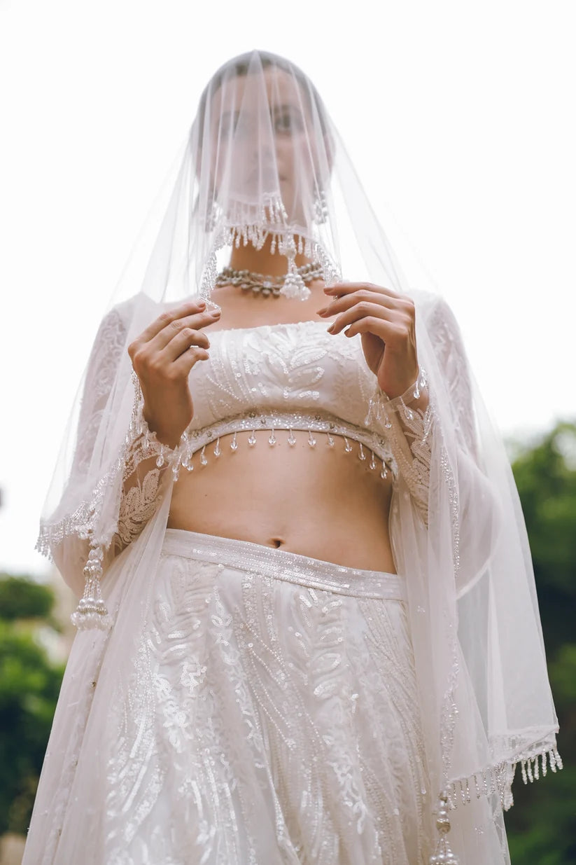 White embroidered lehenga set