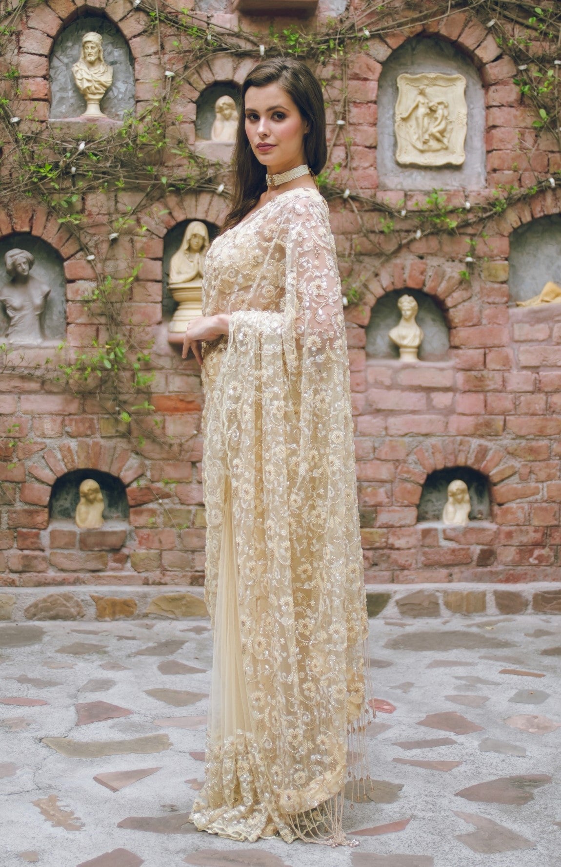 Butter yellow embroidered saree