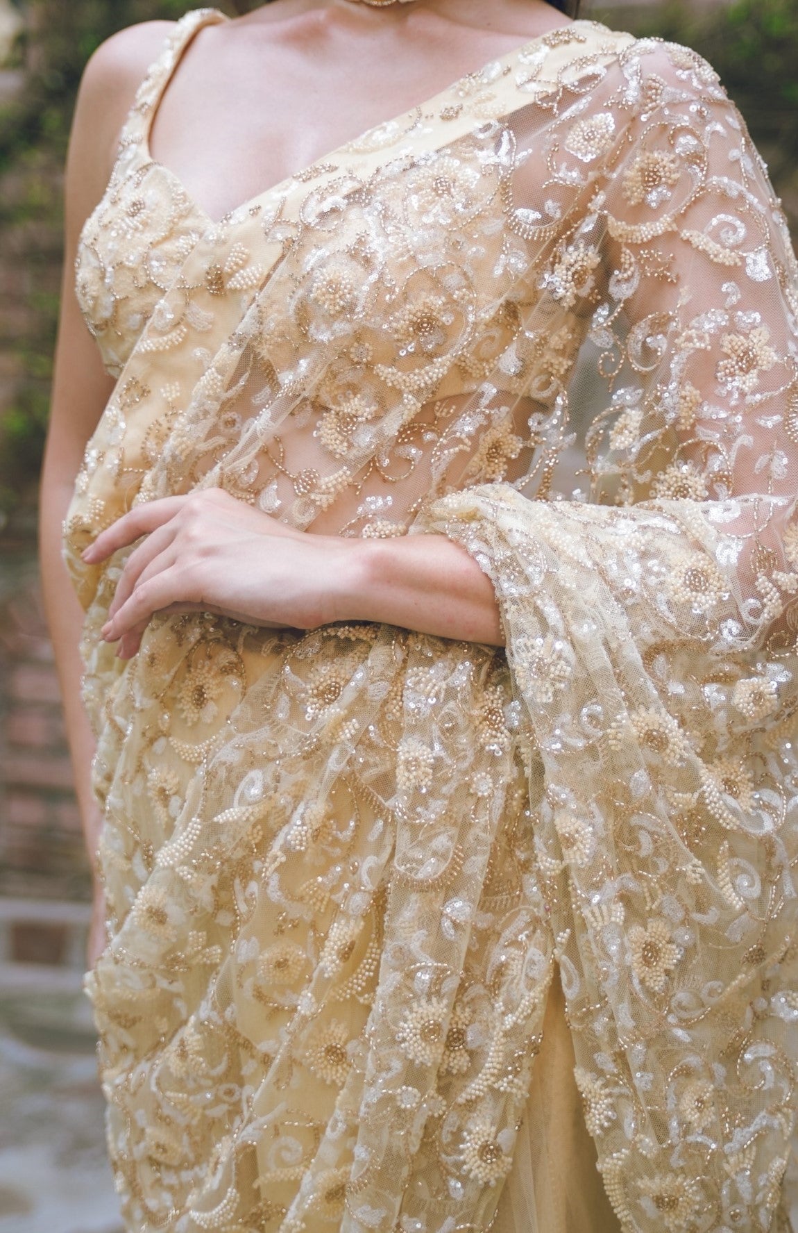 Butter yellow embroidered saree