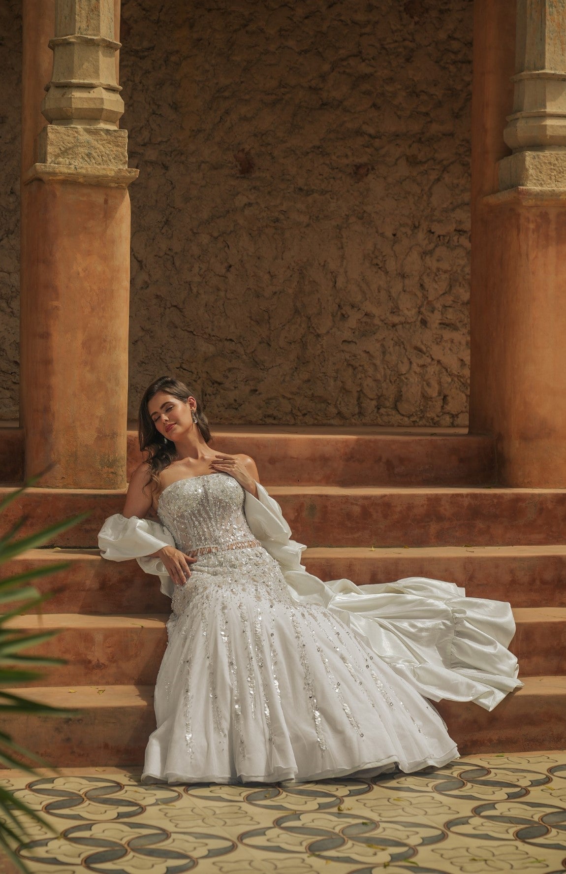 White embroidered corset fishcut lehenga set