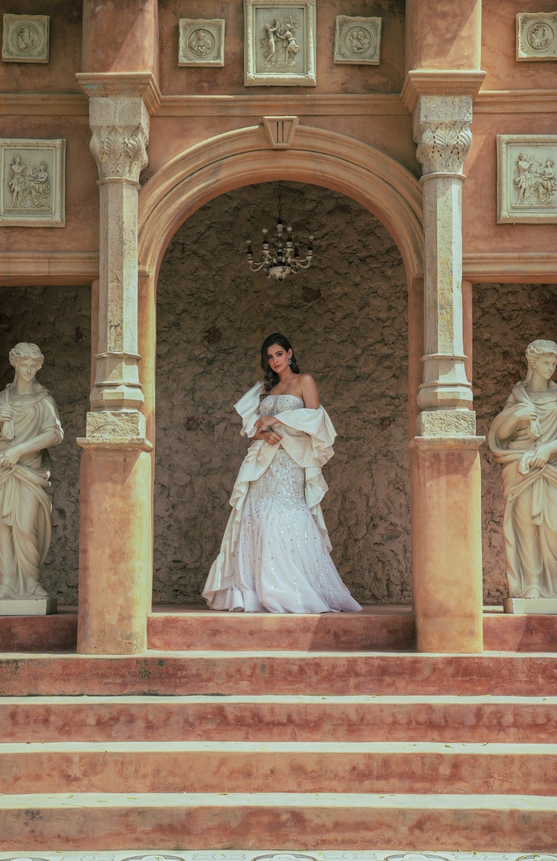 White embroidered corset fishcut lehenga set
