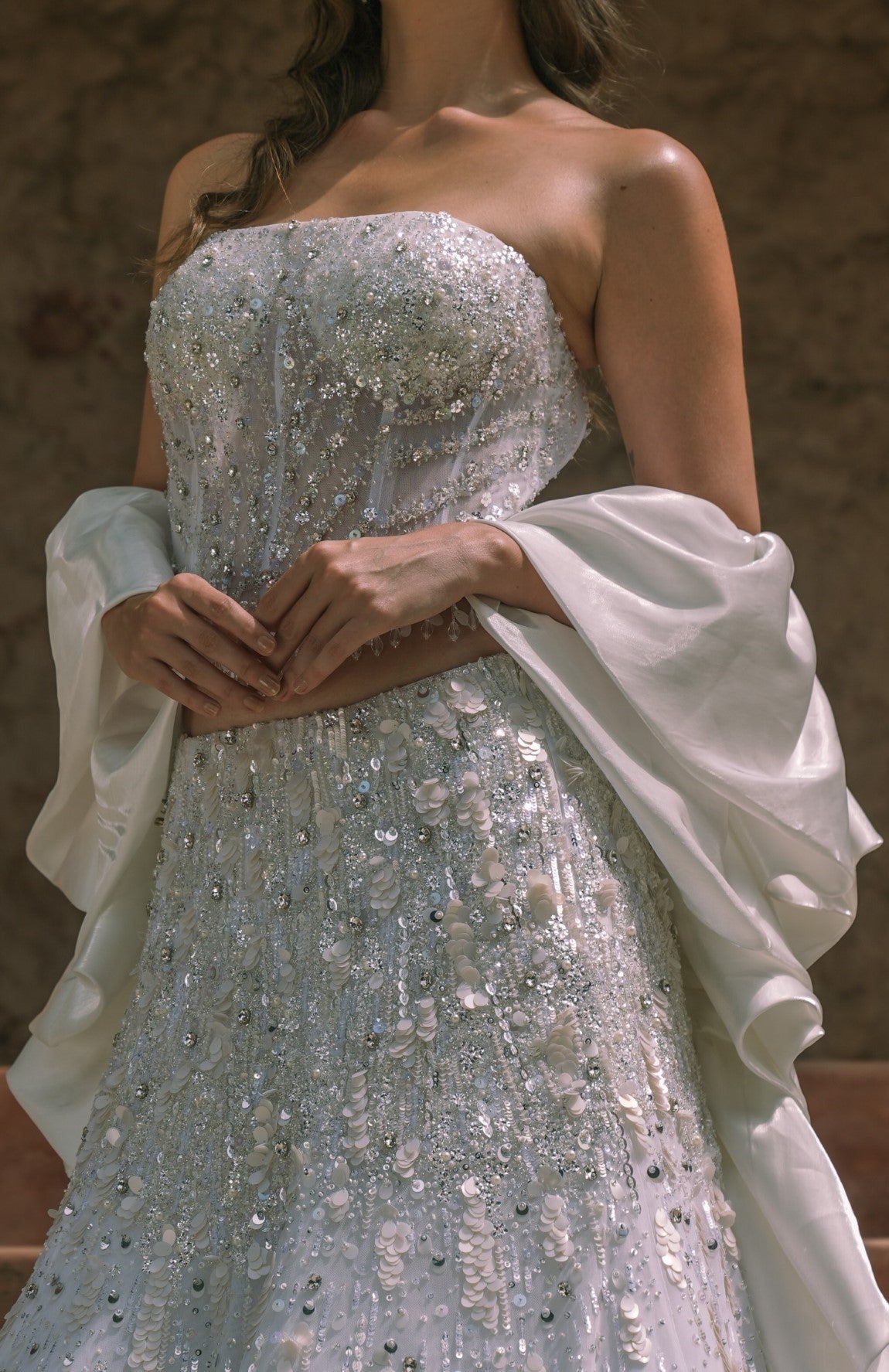 White embroidered corset fishcut lehenga set
