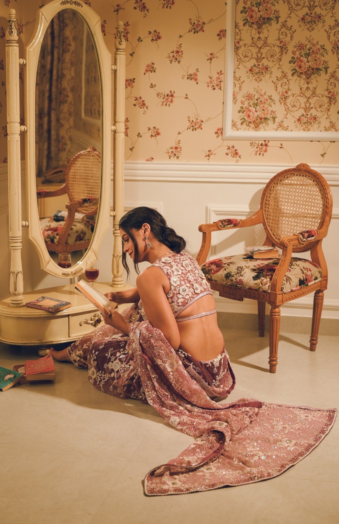 Lavender lilac embroidered saree