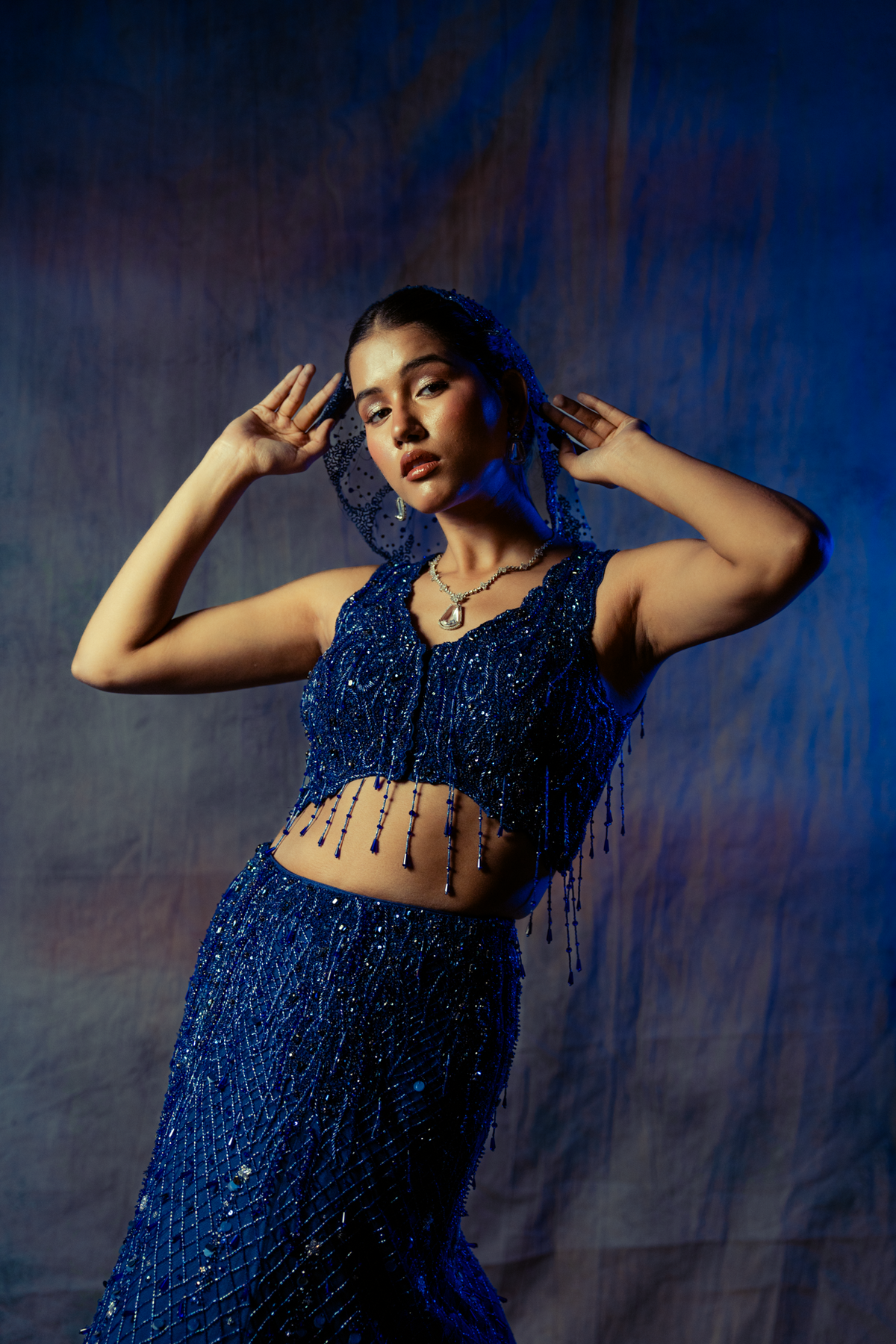 Pratibimb Blue Black Ombre Embroidered Fishcut Lehenga set