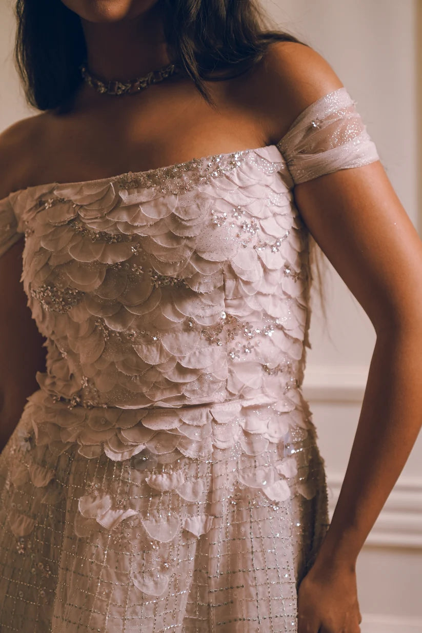 Lavender Lilac embroidered evening ball gown