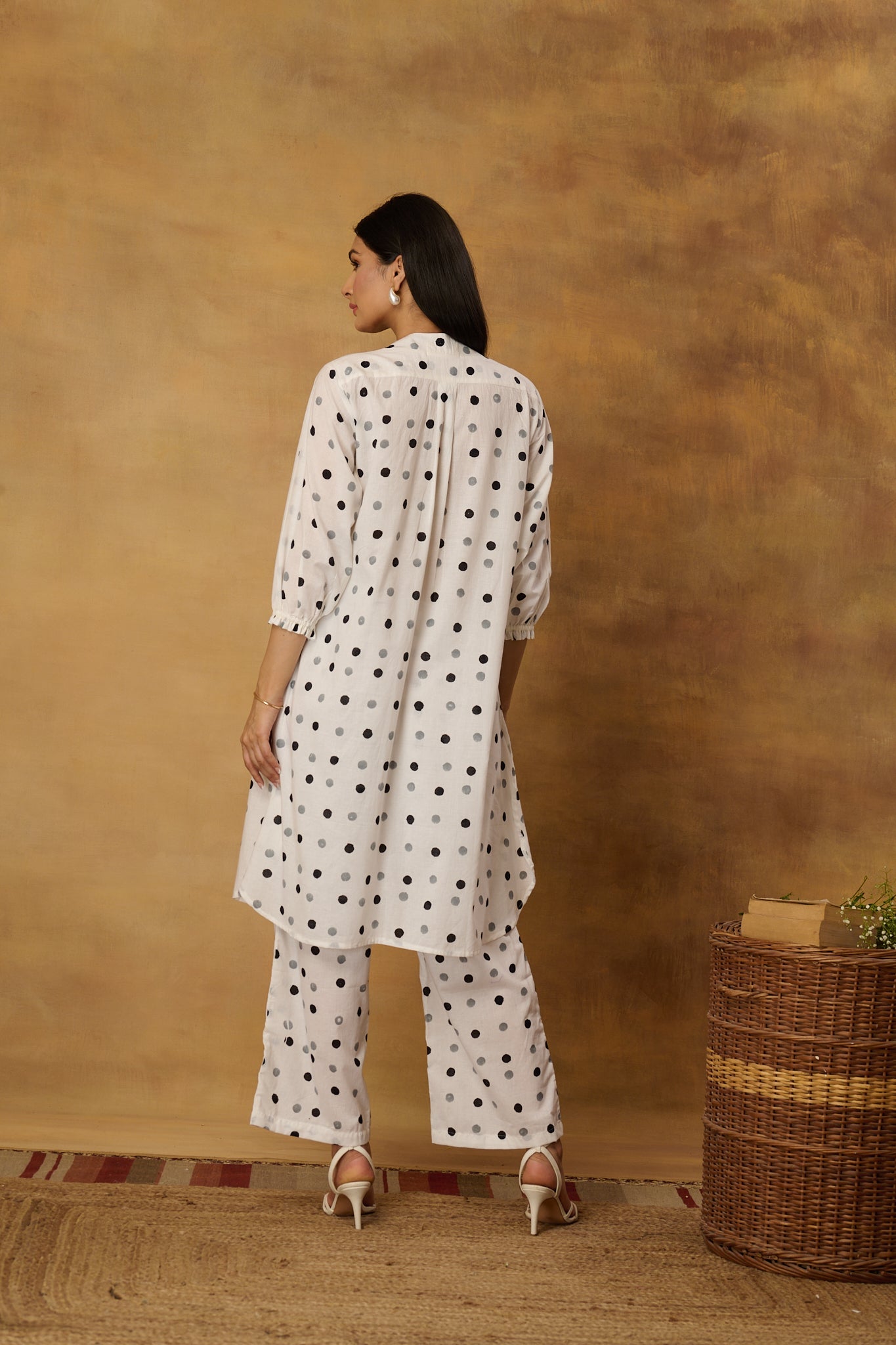 White Classic Polka Mulmul Kurta Set (Set of 2)