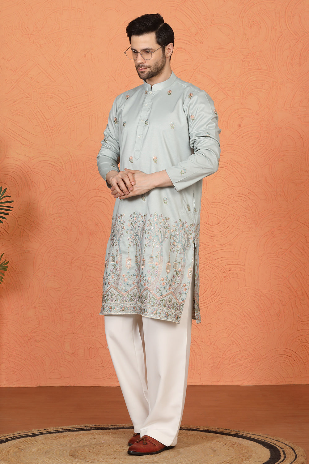 Upwan Utsav Embroidered Kurta with Loose Fit Parallel Pants