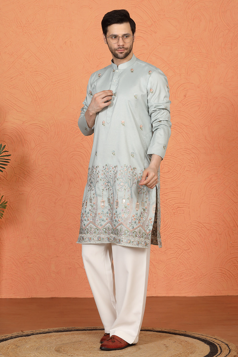 Upwan Utsav Embroidered Kurta with Loose Fit Parallel Pants