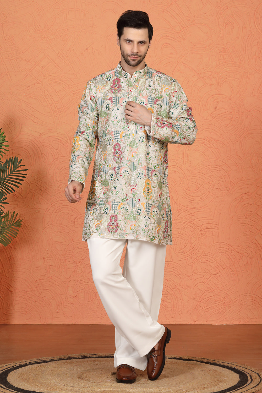 Utsav Embroidered Kurta with Loose Fit Back Elastic Parallel Pants