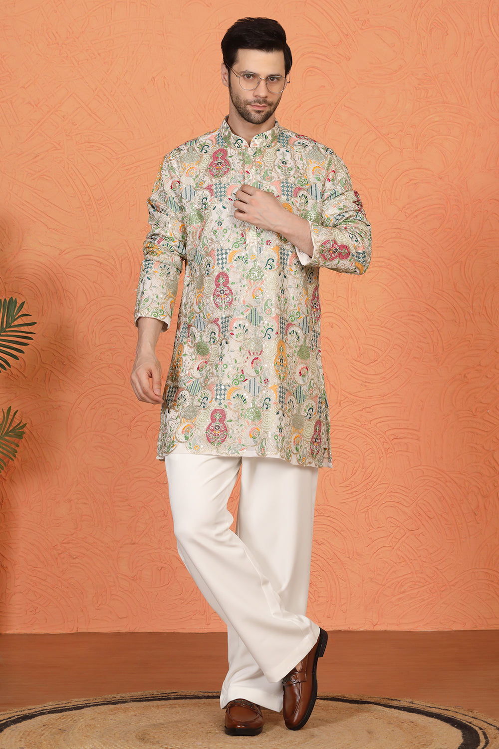 Utsav Embroidered Kurta with Loose Fit Back Elastic Parallel Pants