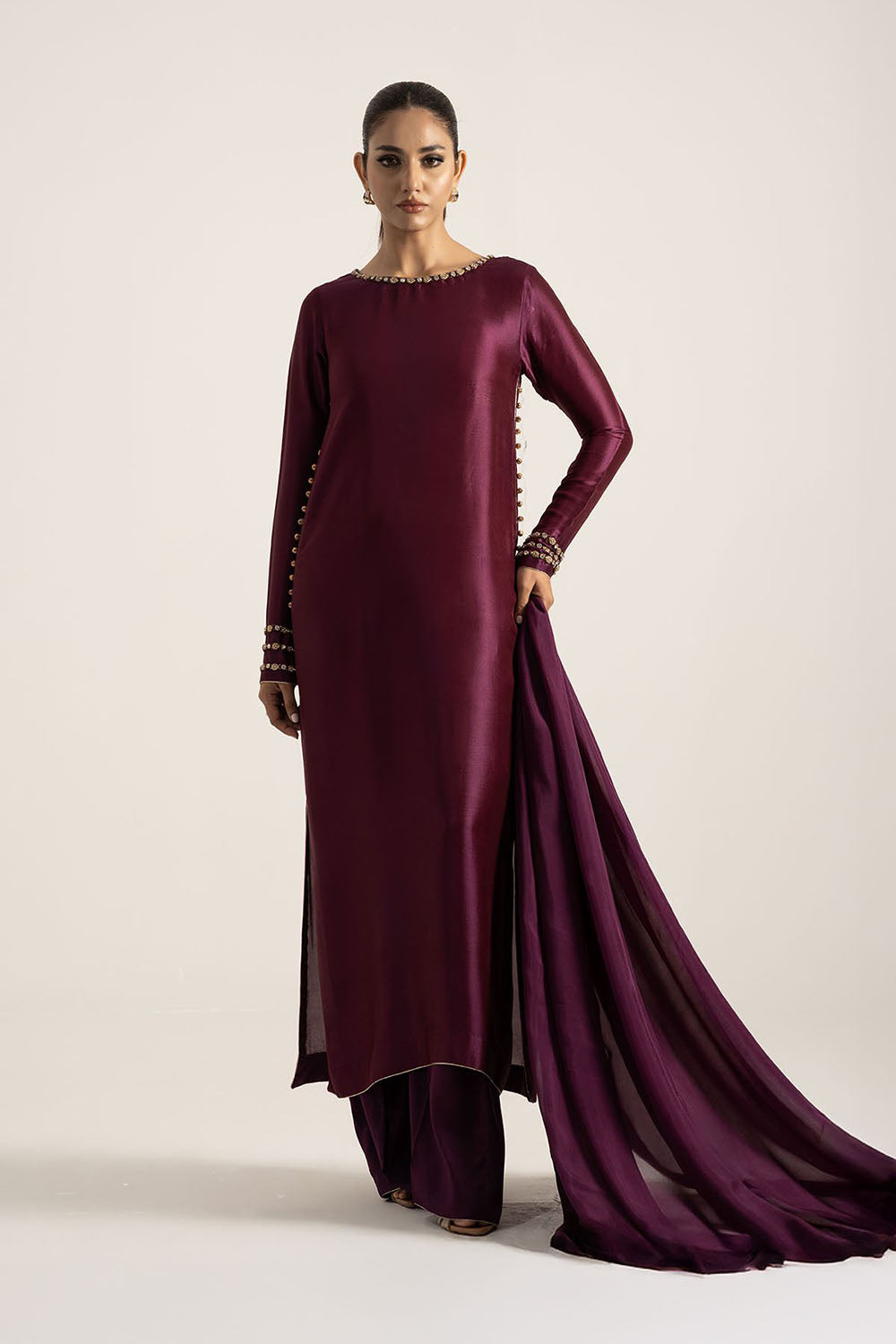 Wine Purple Pure Silk Kurta Set