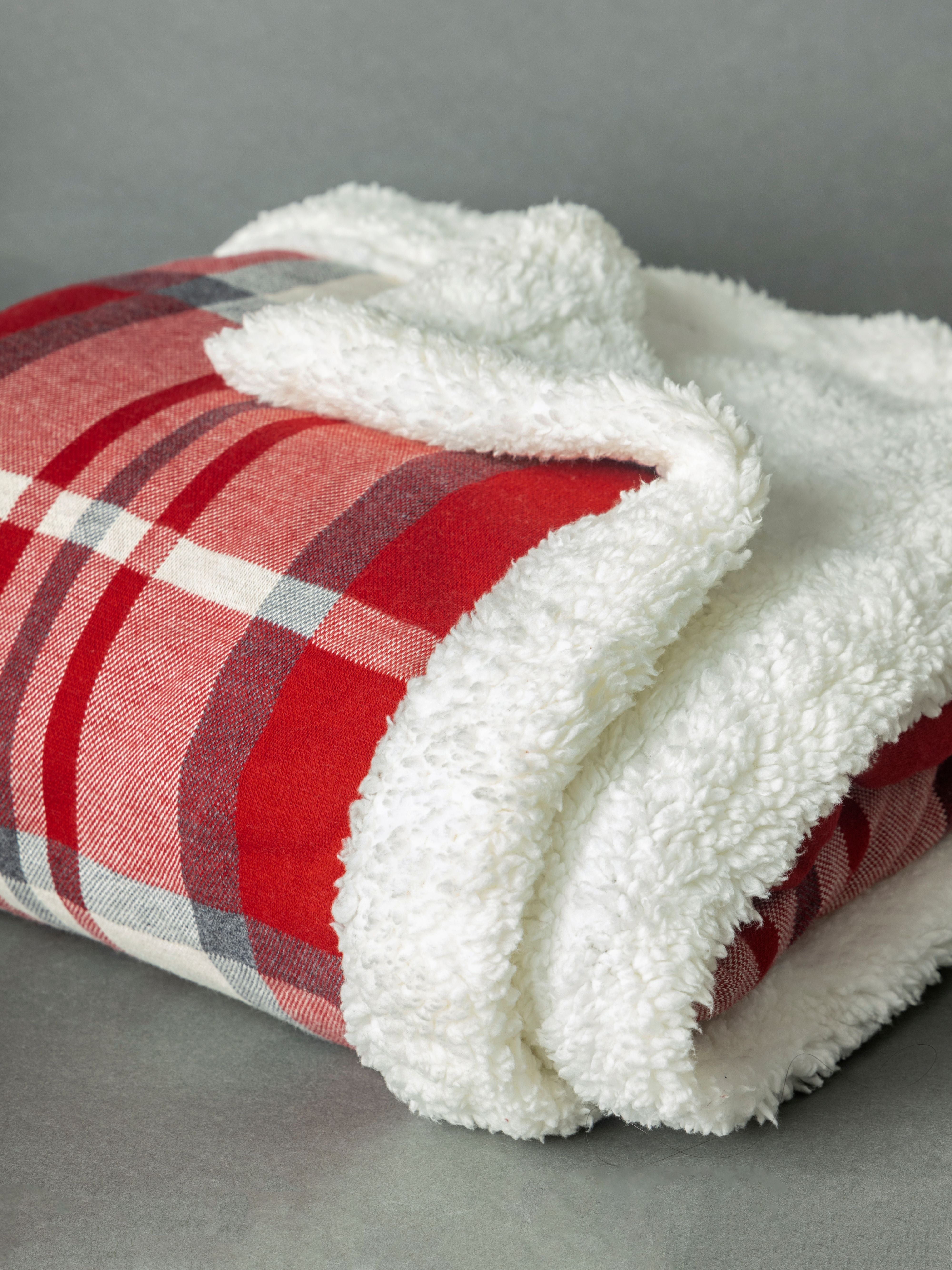 Cotton Knitted check design blanket with sherpa for kids