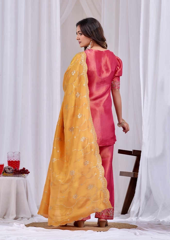 Pink & Tangerine Embroidered Festive Kurta Set