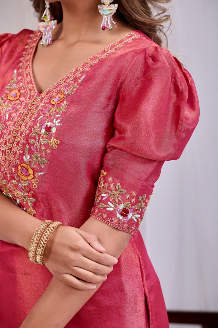 Pink & Tangerine Embroidered Festive Kurta Set