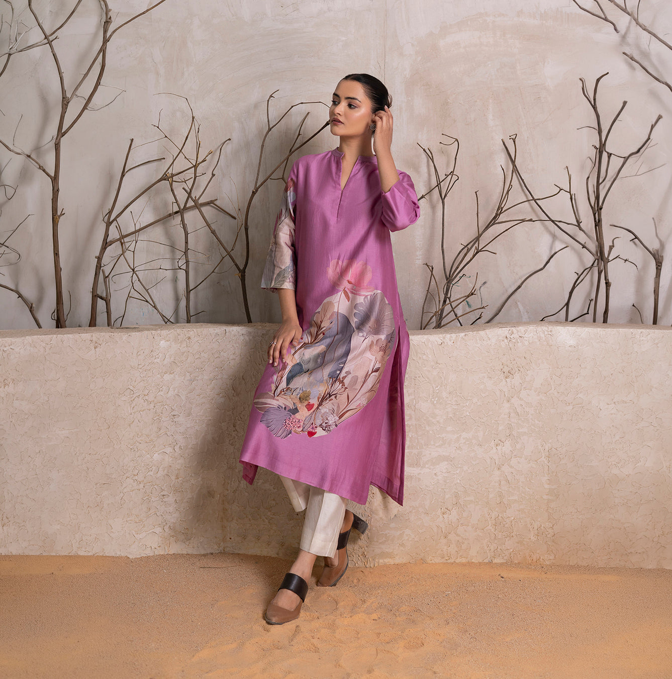 Lavender Silk Chanderi Printed Tunic (1 PC)