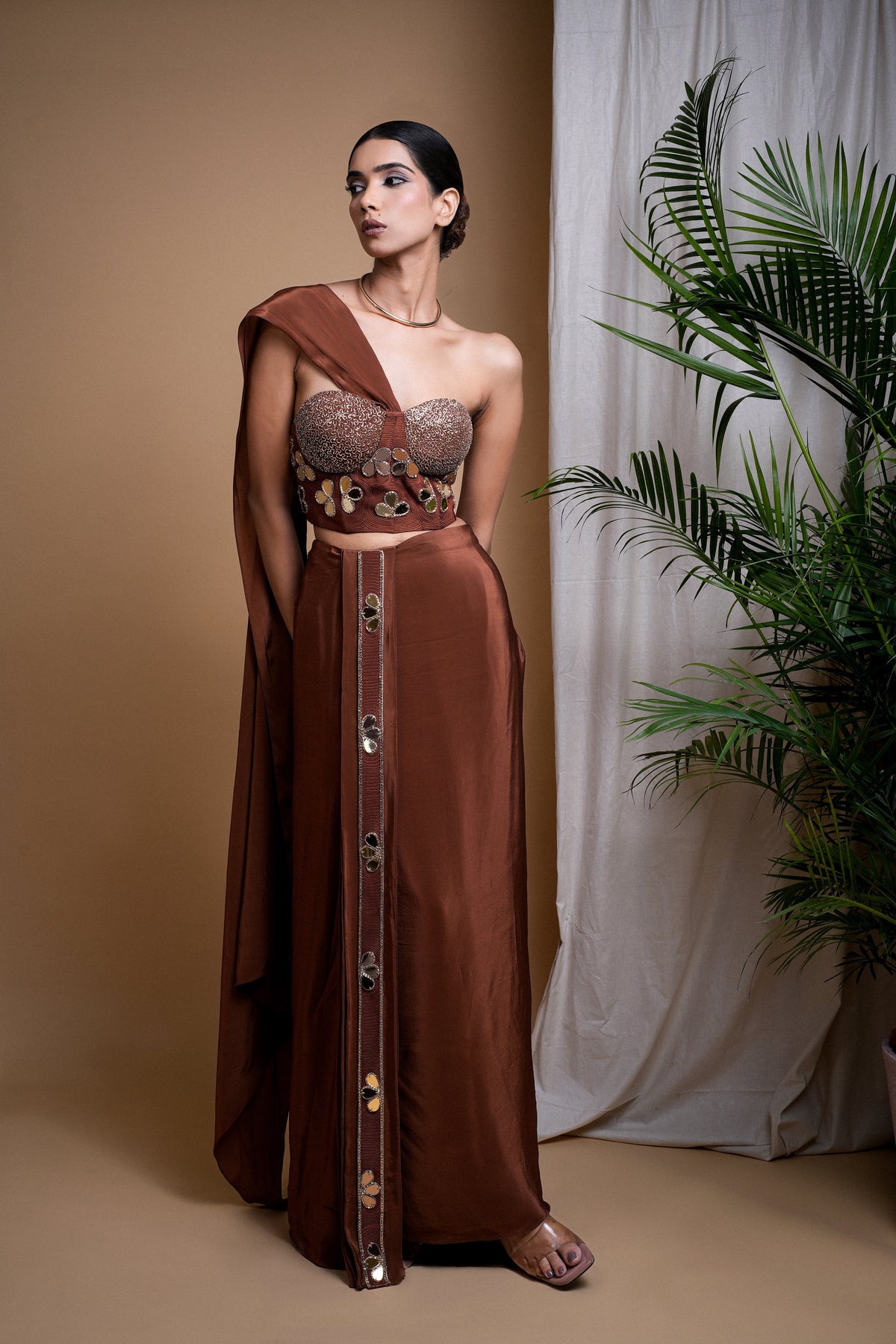 RUSTIC BROWN CORSET DRAPE SET  (SET OF 2)