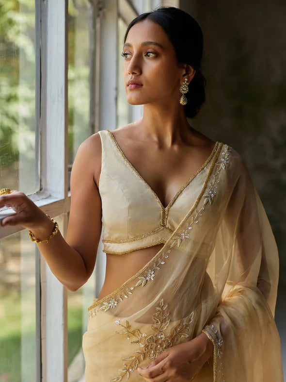 REVERIE GOLDEN SILK ORGANZA SAREE SET