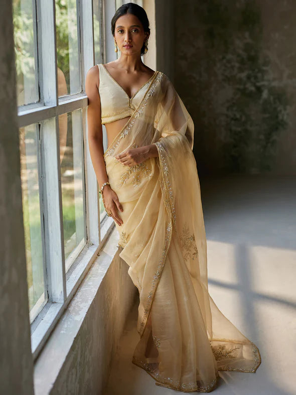 REVERIE GOLDEN SILK ORGANZA SAREE SET