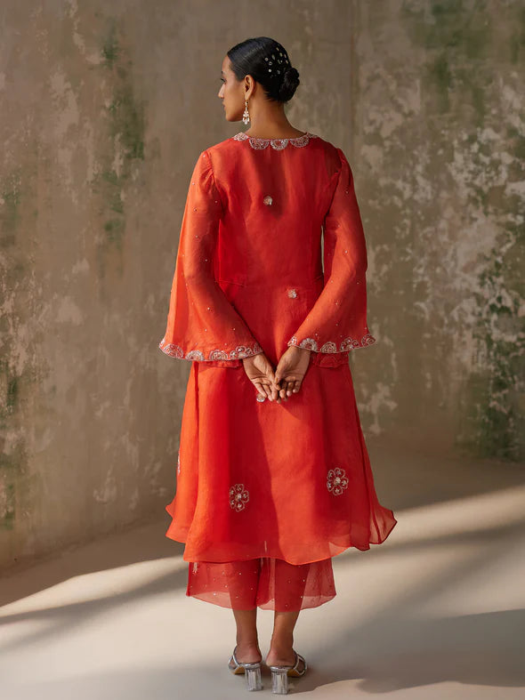 ENIGMA RED SILK ORGANZA KURTA SET