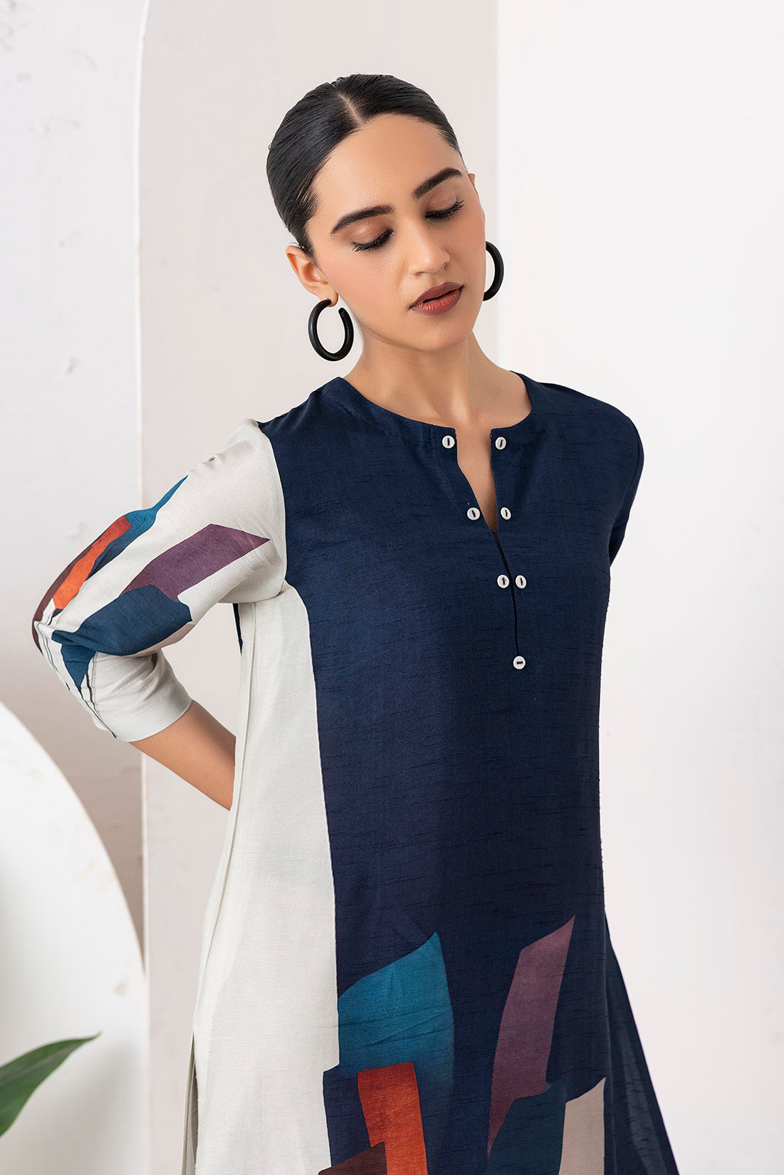 Blue & Ivory Viscose Dupion Printed Tunic  (1 PC)