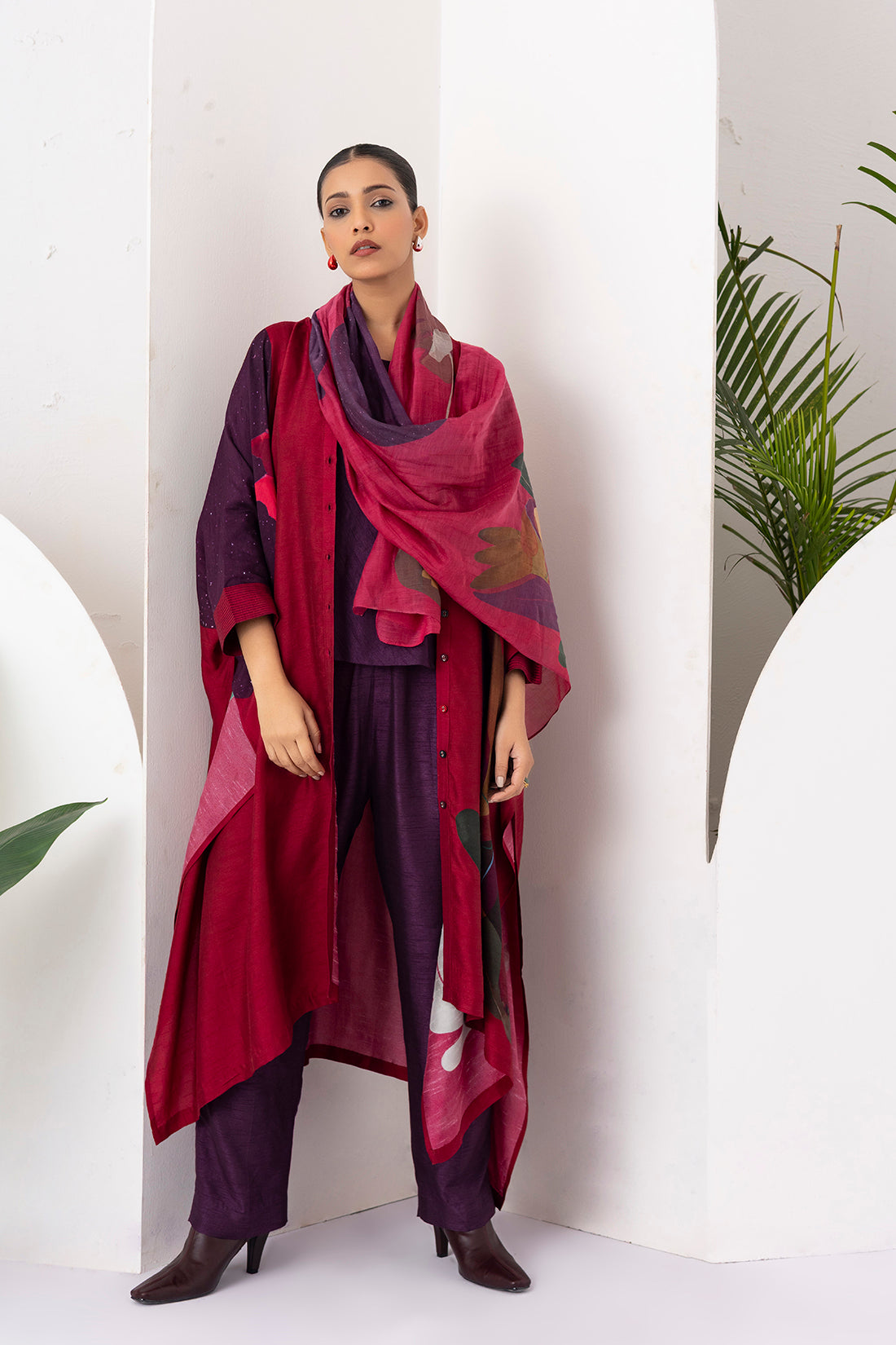 Red Thin Chanderi Printed Stole  (1 PC)