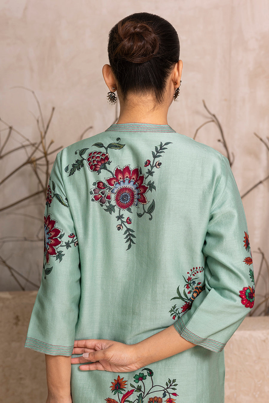 Mint Silk Chanderi Floral Boota Printed Tunic (1 PC)